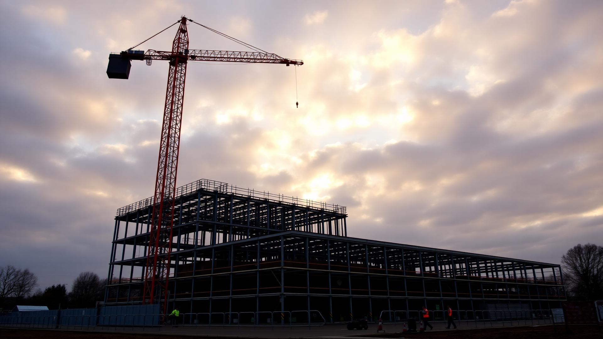 Commercial steel frame building under construction